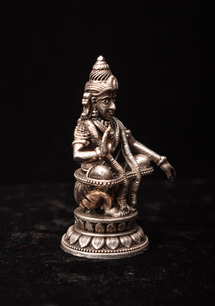 Pure 92.5 silver antique finish Ayyapan 3D Solid Idol 2.25"