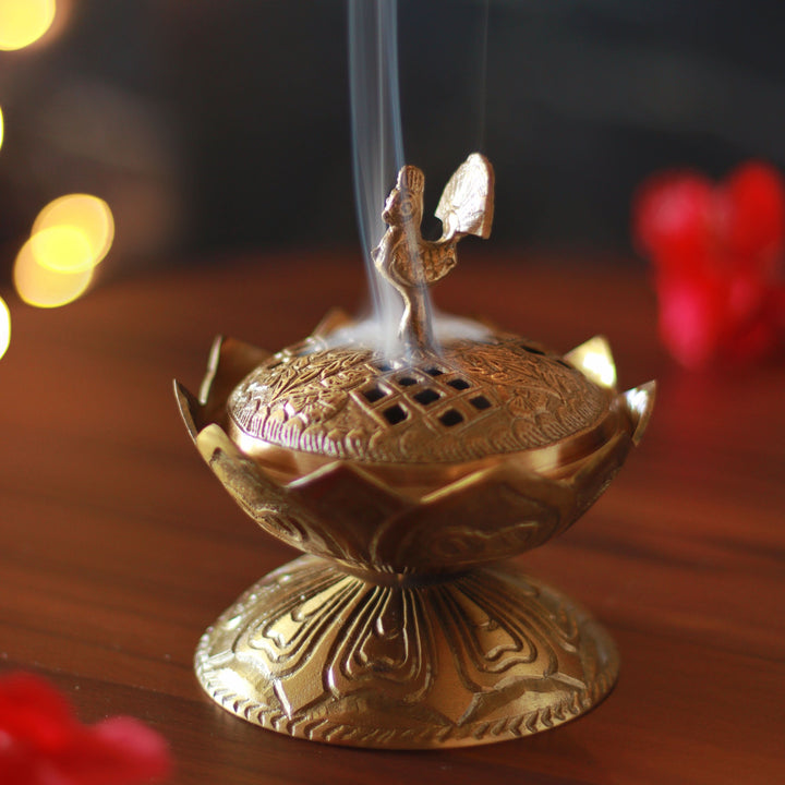 Lotus Brass Incense & Loban Burner Dhoop Dani