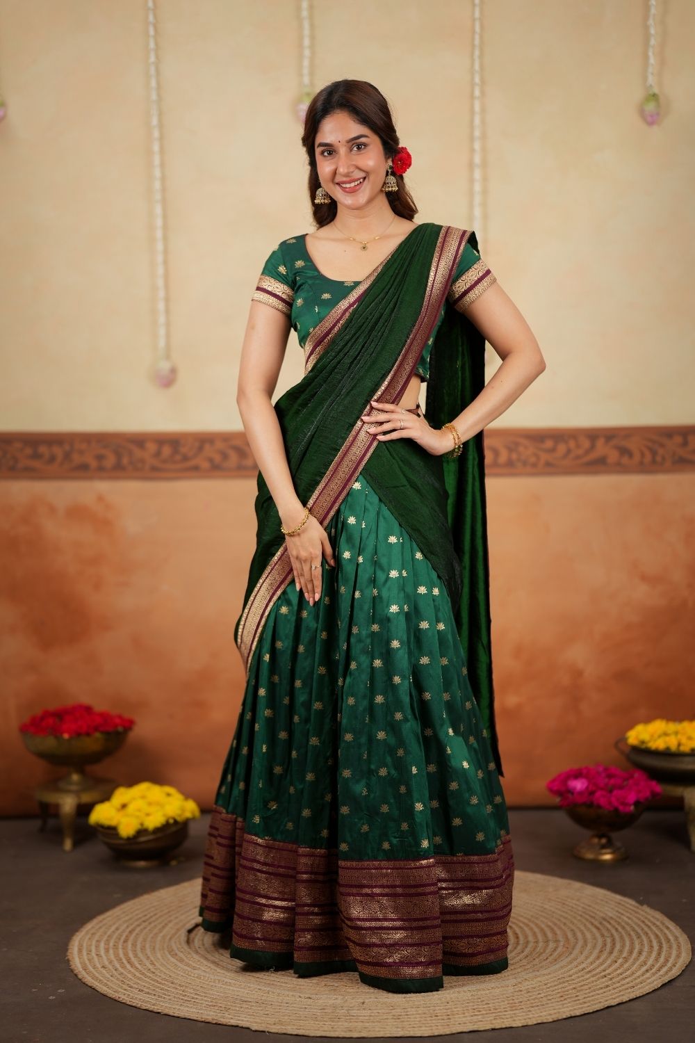 Shravya Green Halfsaree (Set of 3) | SHOBITAM