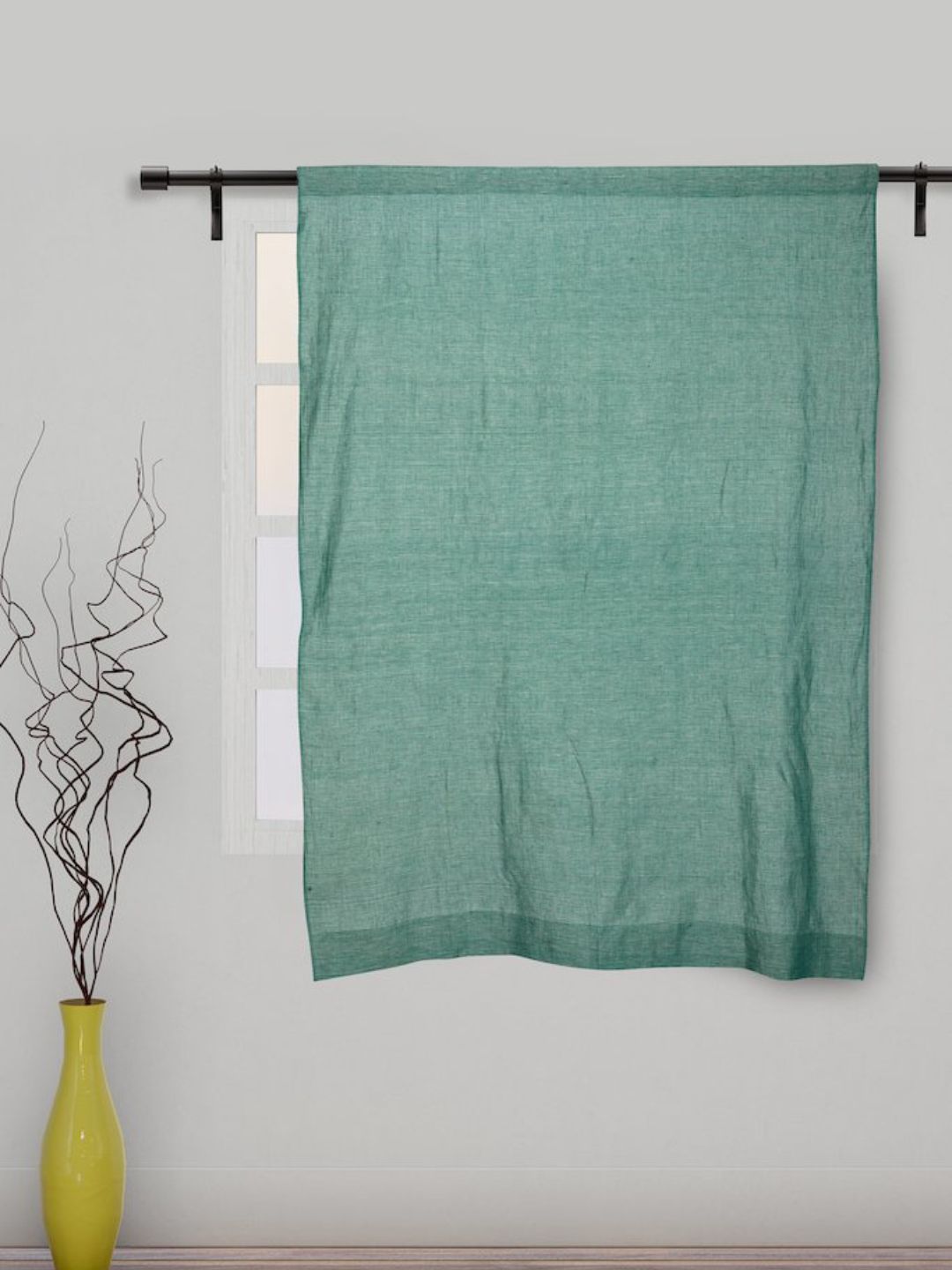 Green Pure Linen Curtain- Single Panel | SHOBITAM