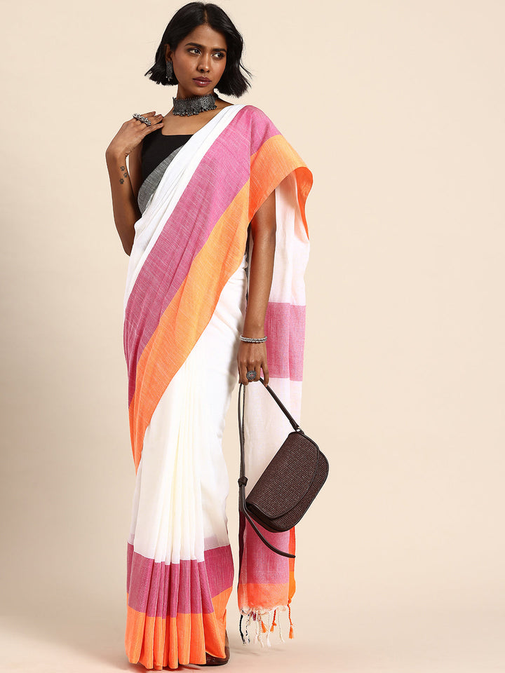 Colorblock Pure Cotton Saree with Blouse piece | SHOBITAM