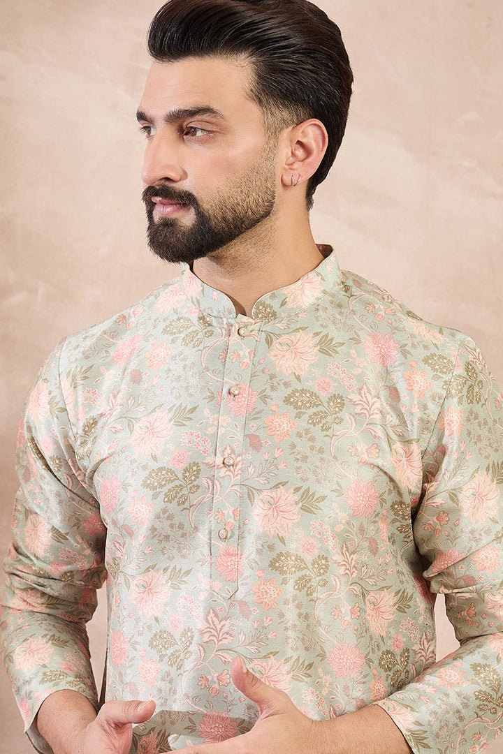 Green Silk Blend Floral Printed Straight Kurta With Trouser | SHOBITAM