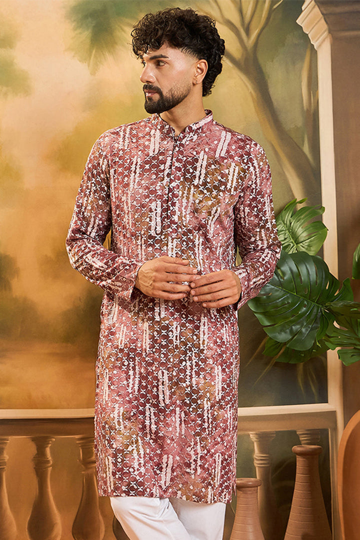Brown Viscose Rayon Embroidered Straight Kurta  | SHOBITAM