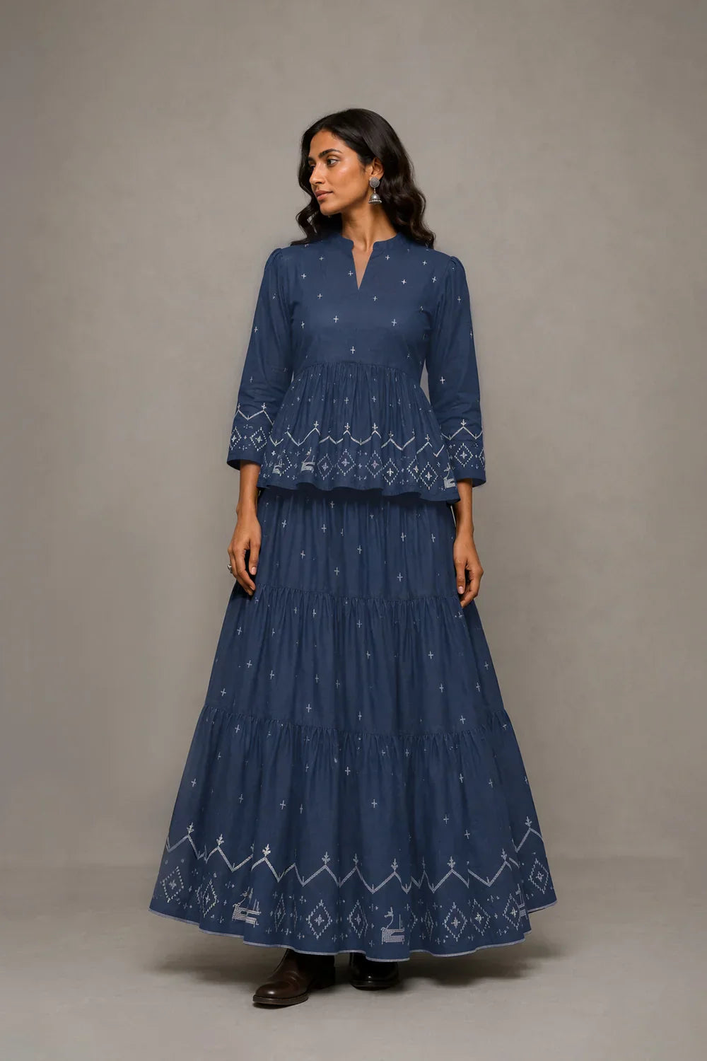 Handloom Indigo Blue Traditional Jamdani Skord | SHOBITAM