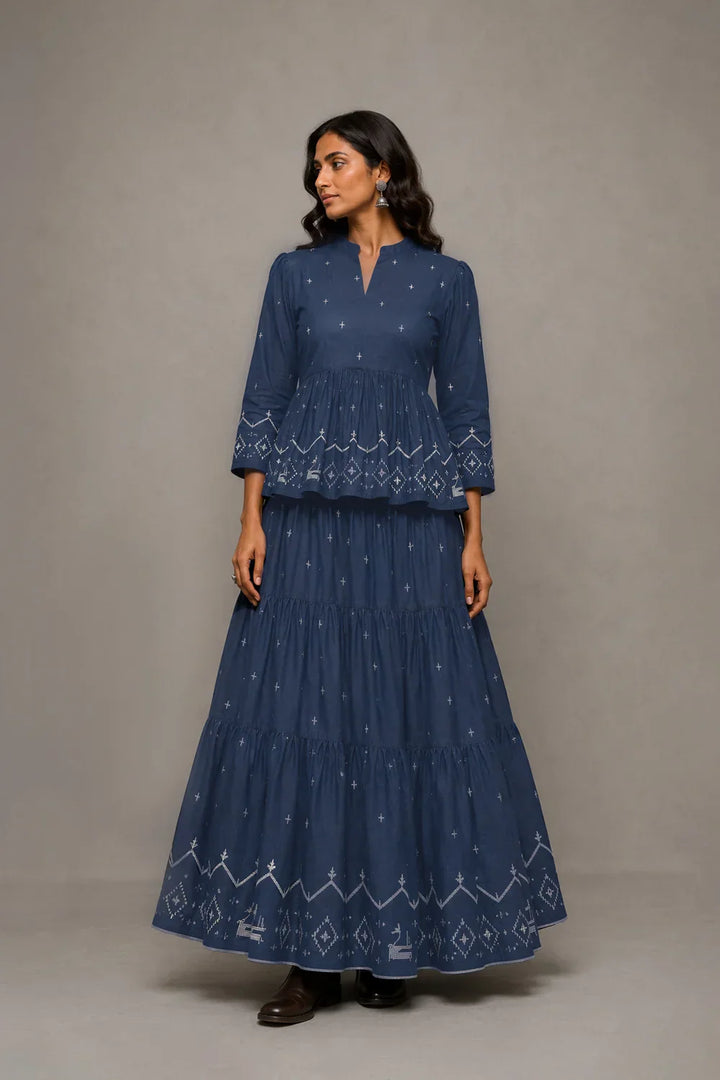 Handloom Indigo Blue Traditional Jamdani Skord | SHOBITAM