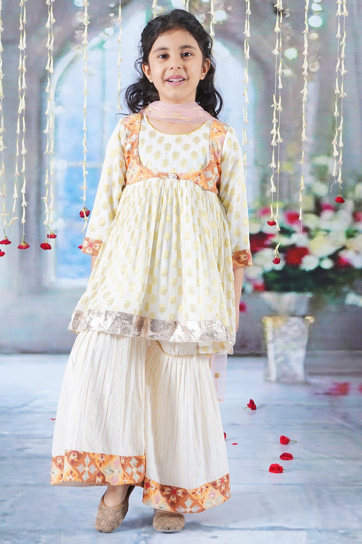 Girls Floral work Kurta with Sharara and Dupatta with Embroidery Work | SHOBITAM