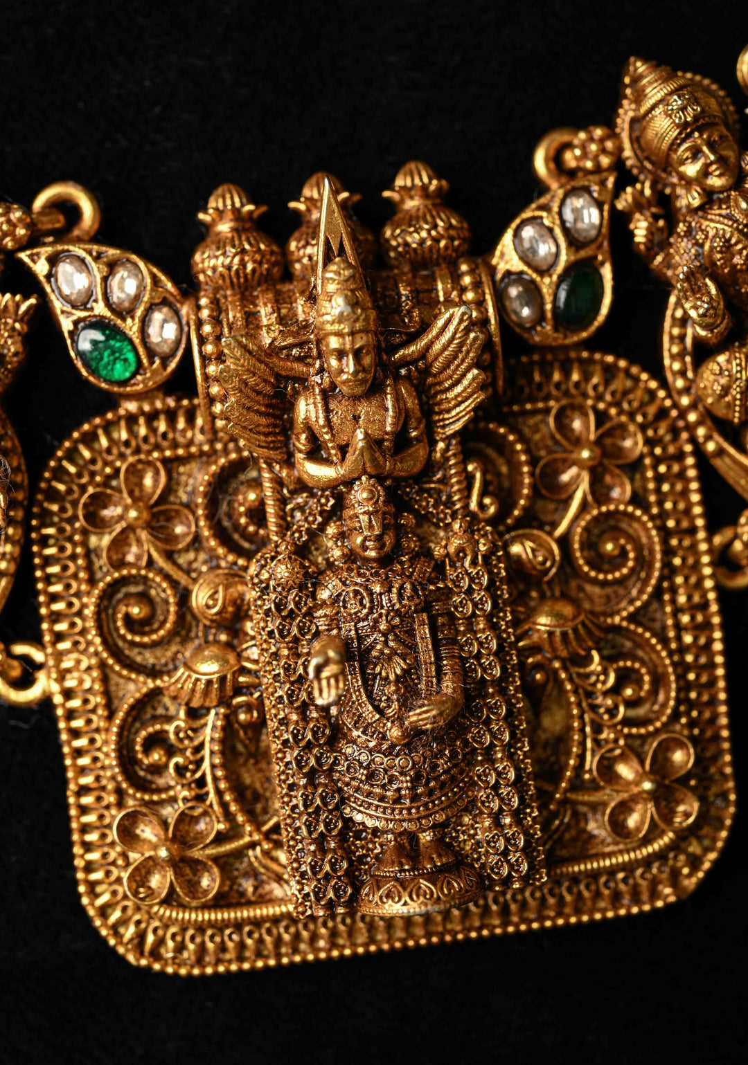 Statement 92.5 Silver 24 Ct Gold Plated Deep Nagas Balaji Lakshmi Antique Necklace