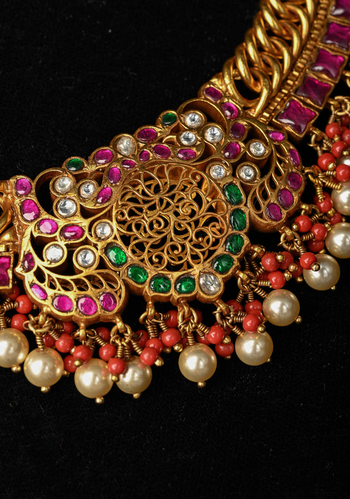 92.5  Silver  Reversible  Braided Necklace - Ruby and Emerald