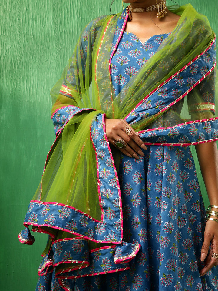 ADAA LOTUS BLUE COTTON ANARKALI SET | SHOBITAM