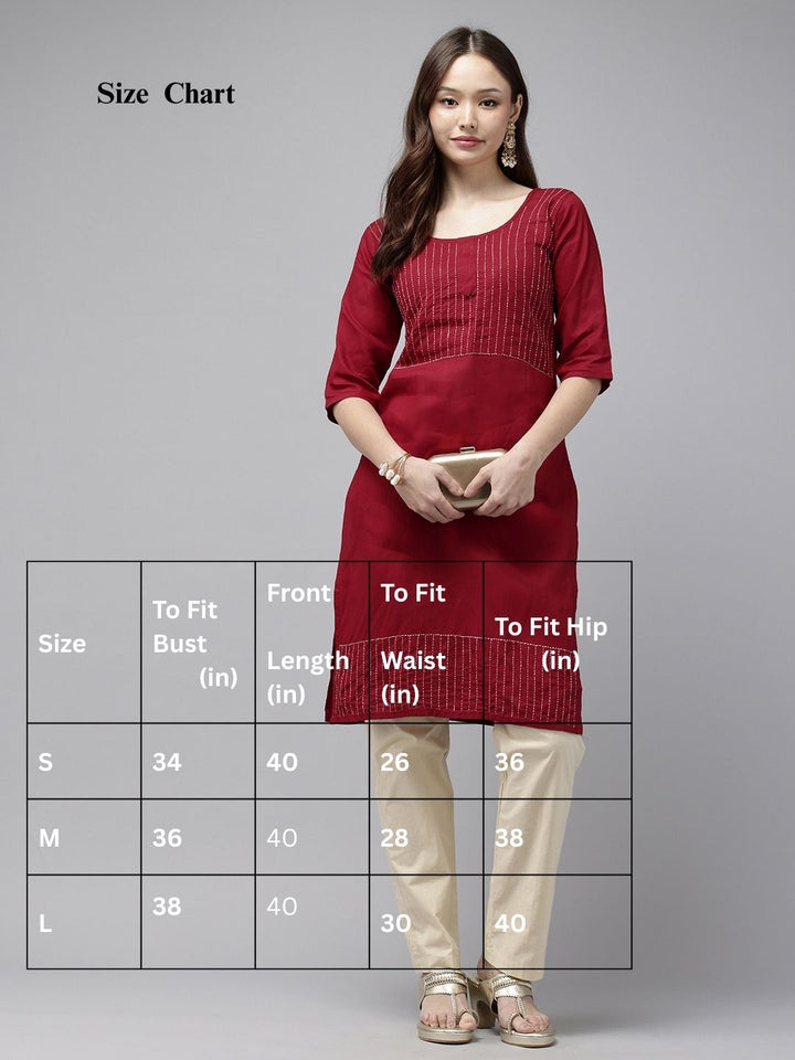 Maroon Kantha Cotton Kurta | SHOBITAM