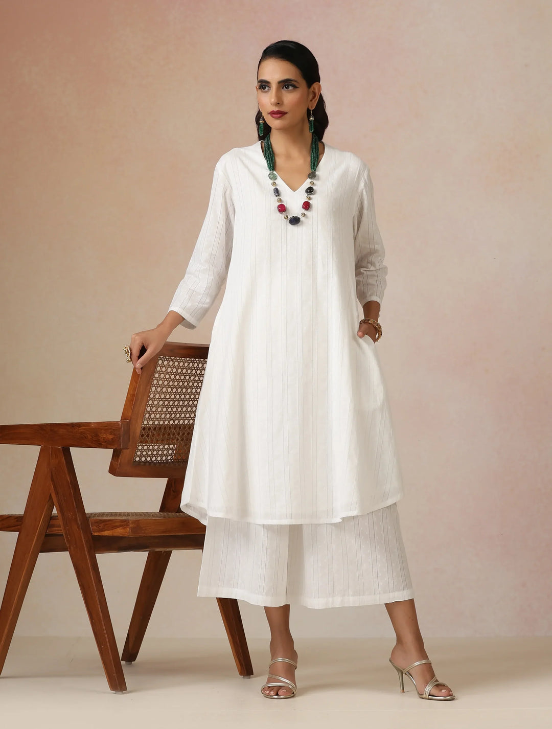White Dobby Kurta Set | SHOBITAM