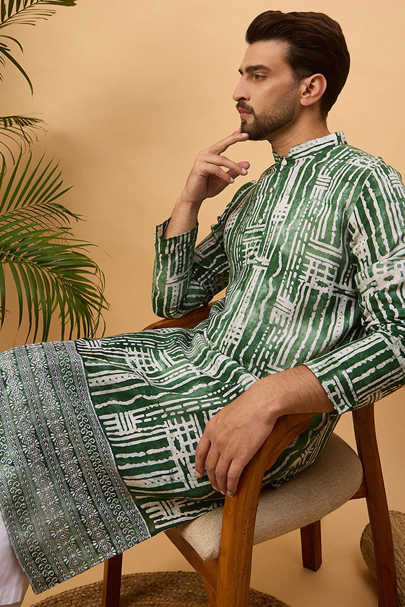 Green Viscose Rayon Batik Embroidered Straight Kurta | SHOBITAM