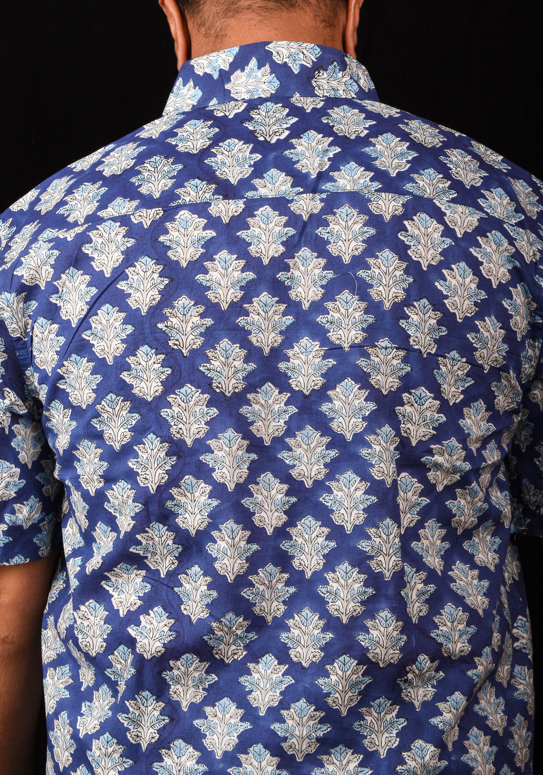 Blue White Bagru Handblock Printed Cotton Mens Shirt Heer