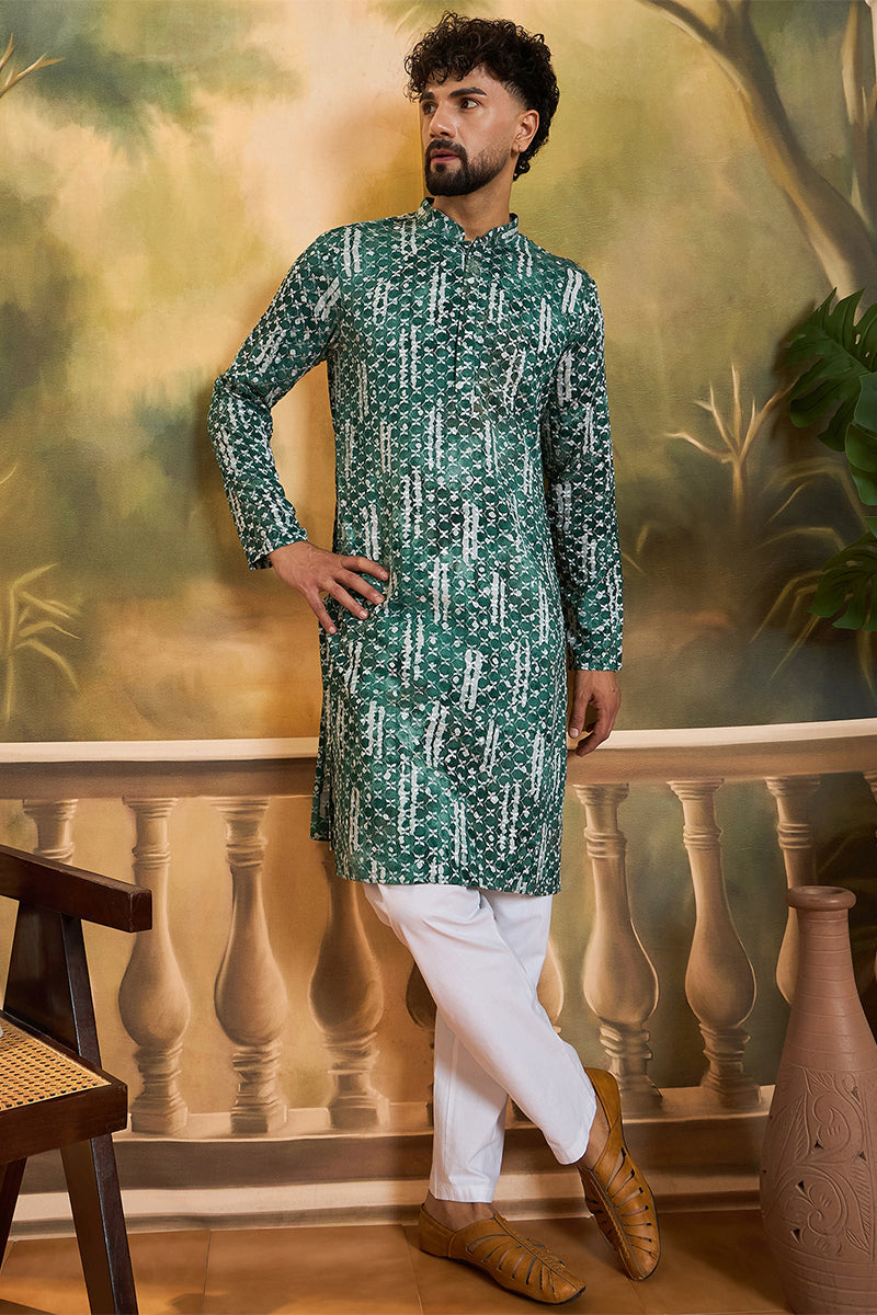 Green Viscose Rayon Embroidered Straight Kurta  | SHOBITAM