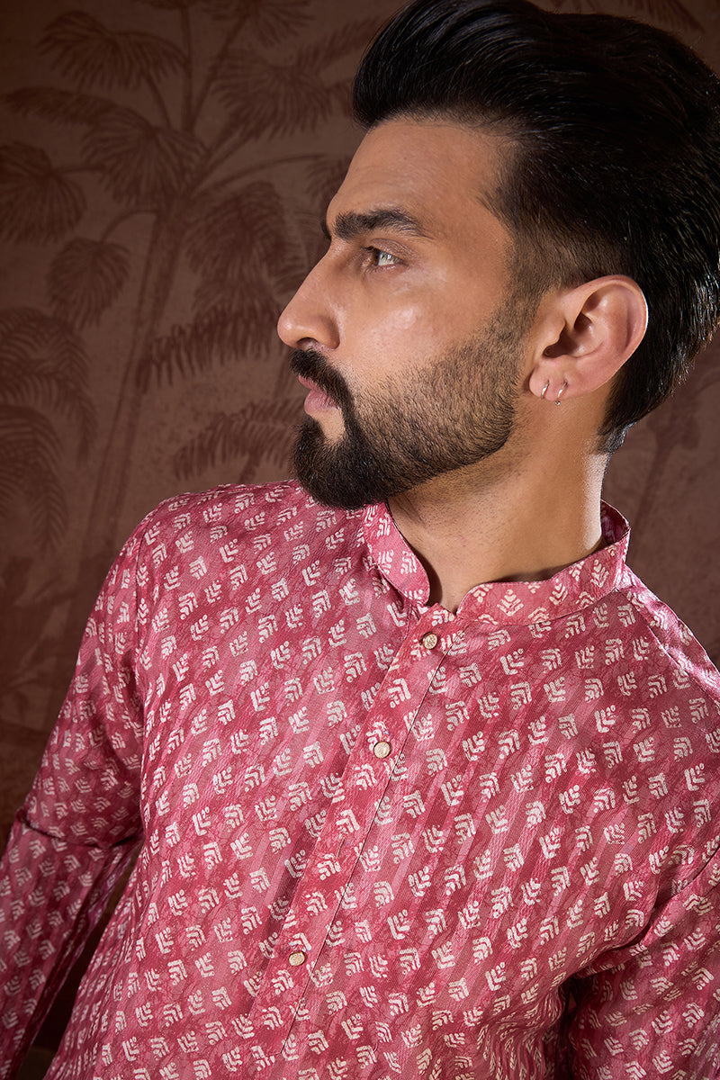 Pink Silk Blend Ethnic Motifs Printed Straight Kurta With Trouser | SHOBITAM