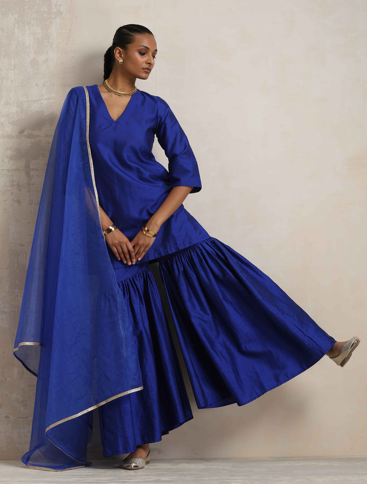 Electric Blue Sharara Dupatta Set | SHOBITAM