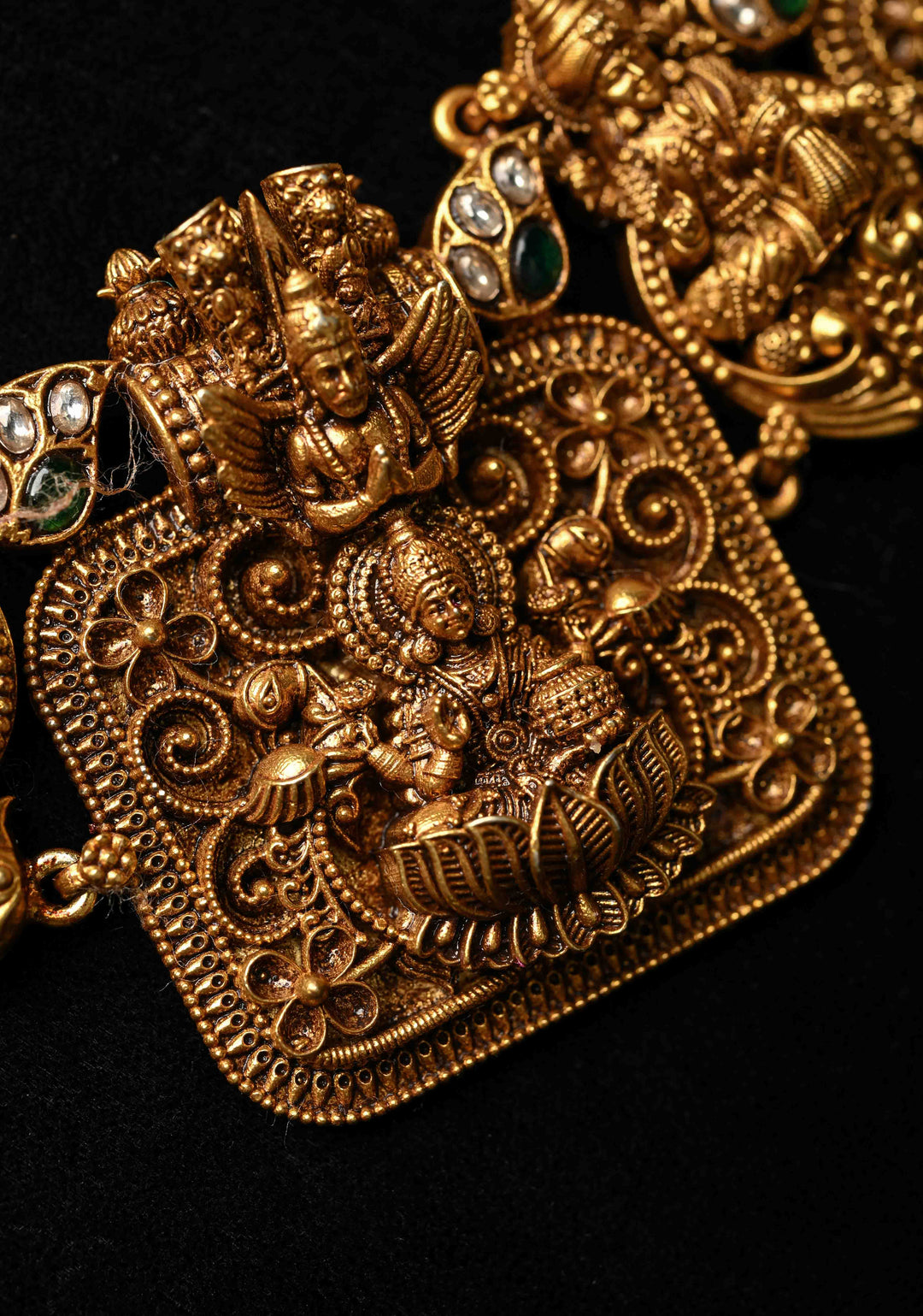 Statement 92.5 Silver 24 Ct Gold Plated Deep Nagas Balaji Lakshmi Antique Necklace