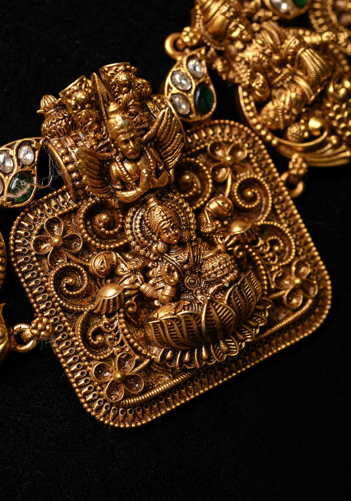 Statement 92.5 Silver 24 Ct Gold Plated Deep Nagas Balaji Lakshmi Antique Necklace