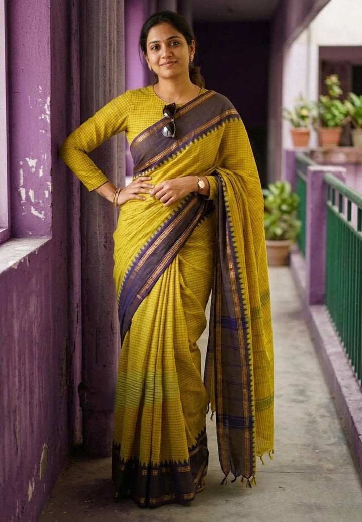Moss Green Karthigai mercerized cotton rettapeta border with muthu kattam | SHOBITAM