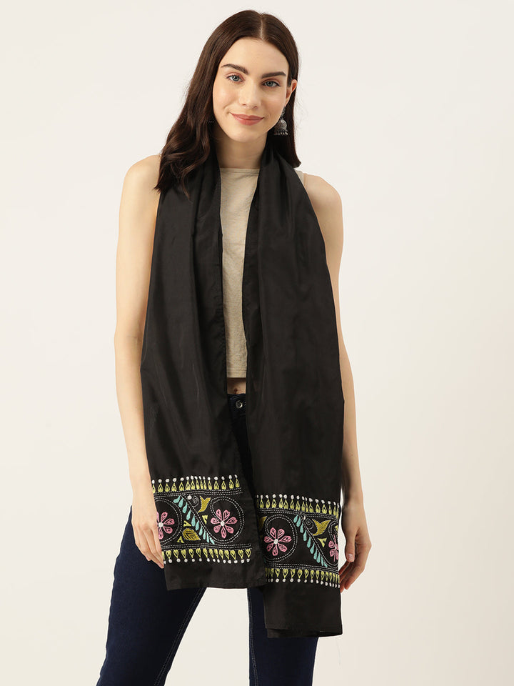 Black & Yellow Kantha Silk Stole | SHOBITAM