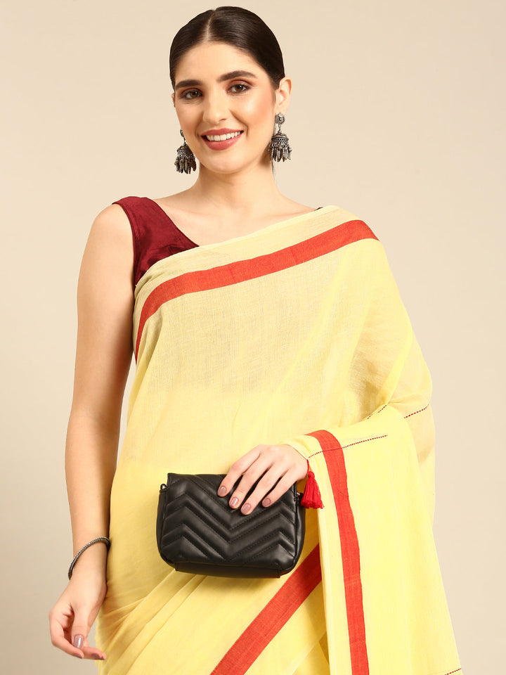 Handloom Solid Cotton Saree with Blouse Piece | SHOBITAM