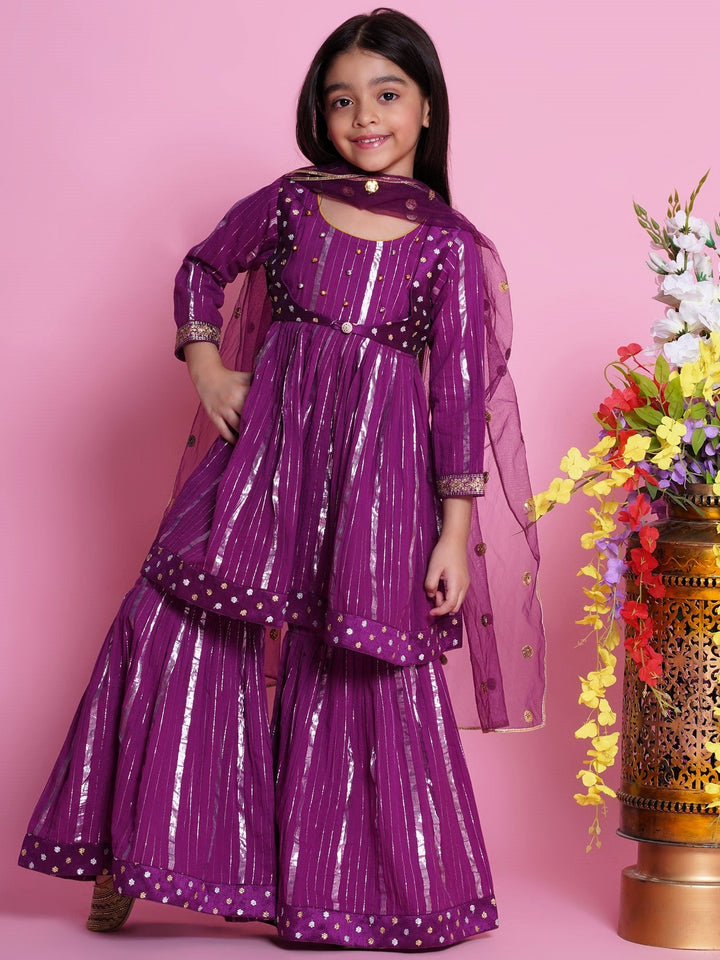 Chand Sitare Anarkarli Kurta Sharara with Dupatta - Purple | SHOBITAM