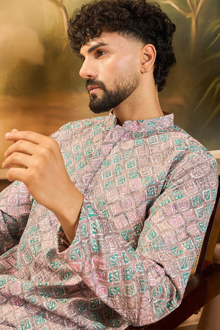Mauve Viscose Rayon Abstract Embroidered Straight Kurta | SHOBITAM