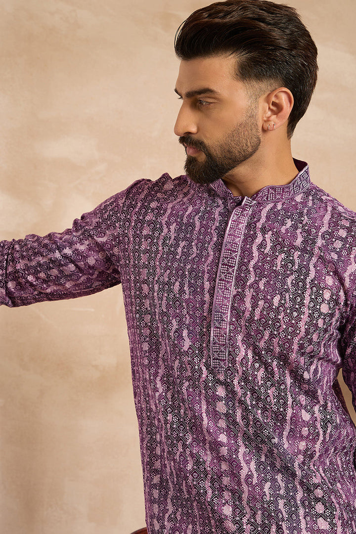 Purple Viscose Rayon Solid Printed Straight Kurta  | SHOBITAM