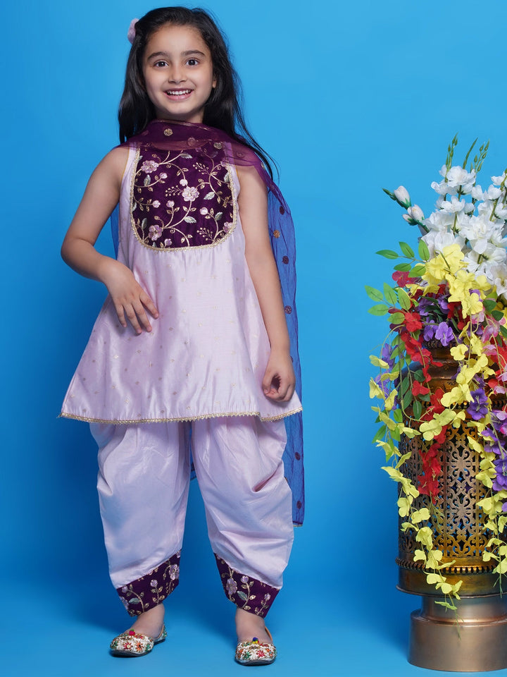 Sleeveless Kurta with Dhoti Salwar & Dupatta - Pink | SHOBITAM