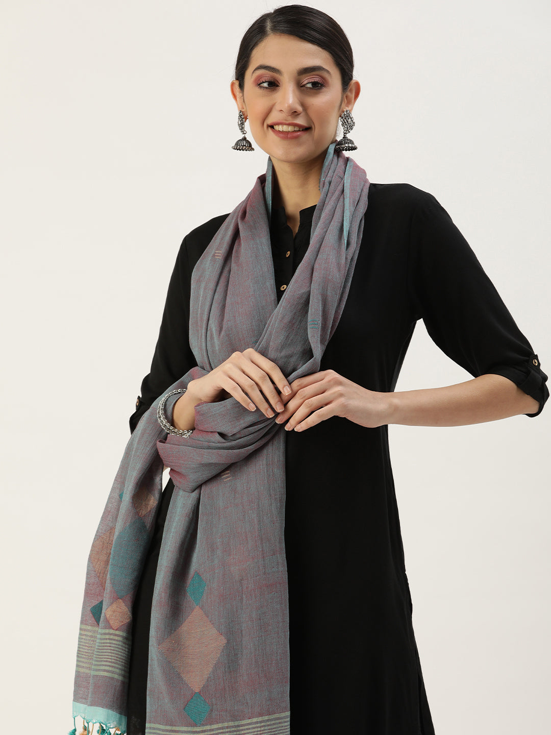 Handcrafted Jamdani Mul Cotton Dupatta | SHOBITAM
