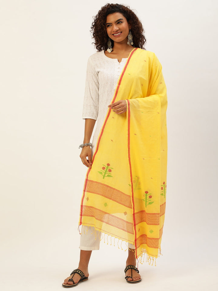Handcrafted Jamdani Mul Cotton Dupatta | SHOBITAM