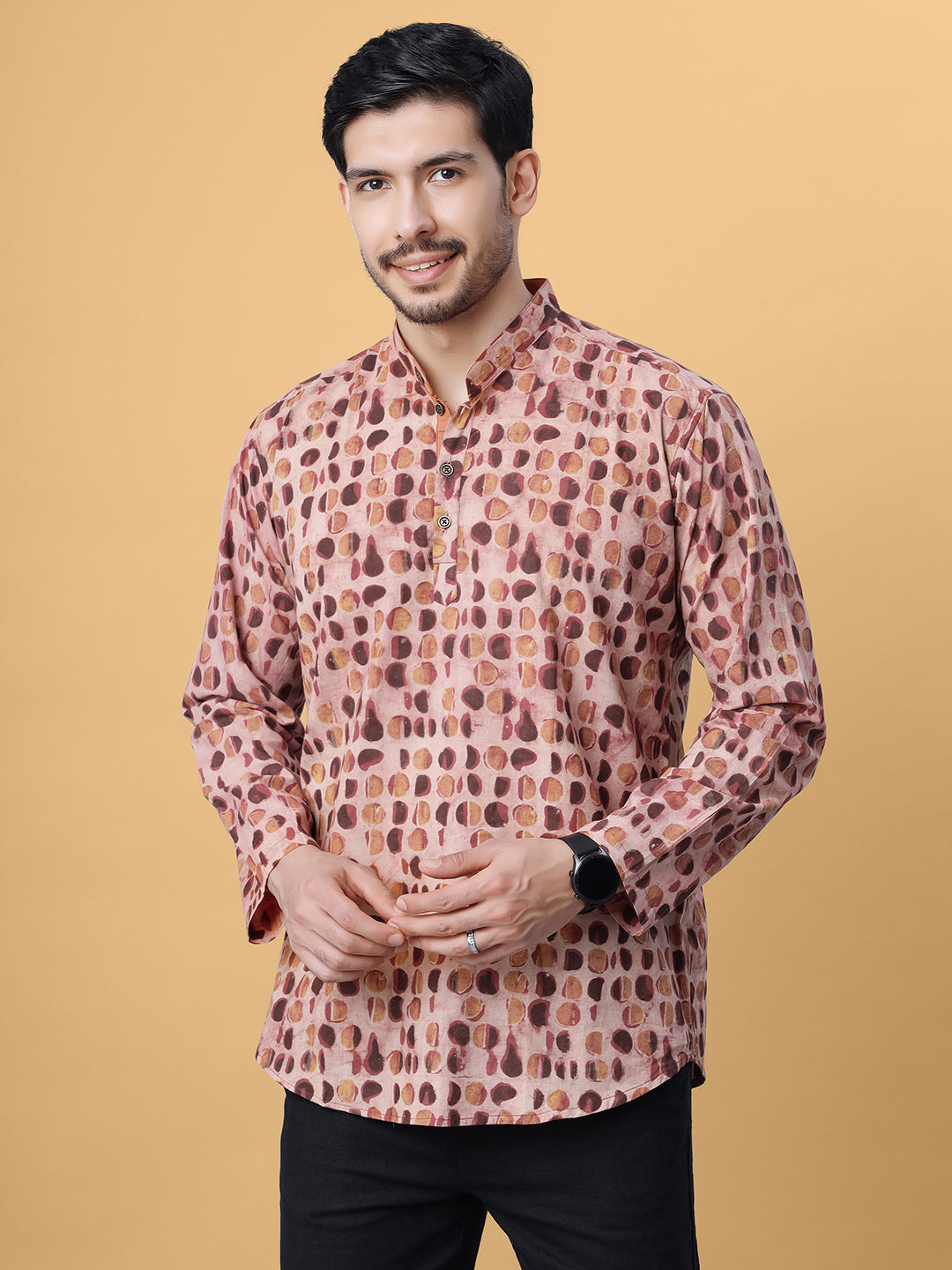 Gulel Ajrakh Hand Block Cotton Short Kurta in Rust