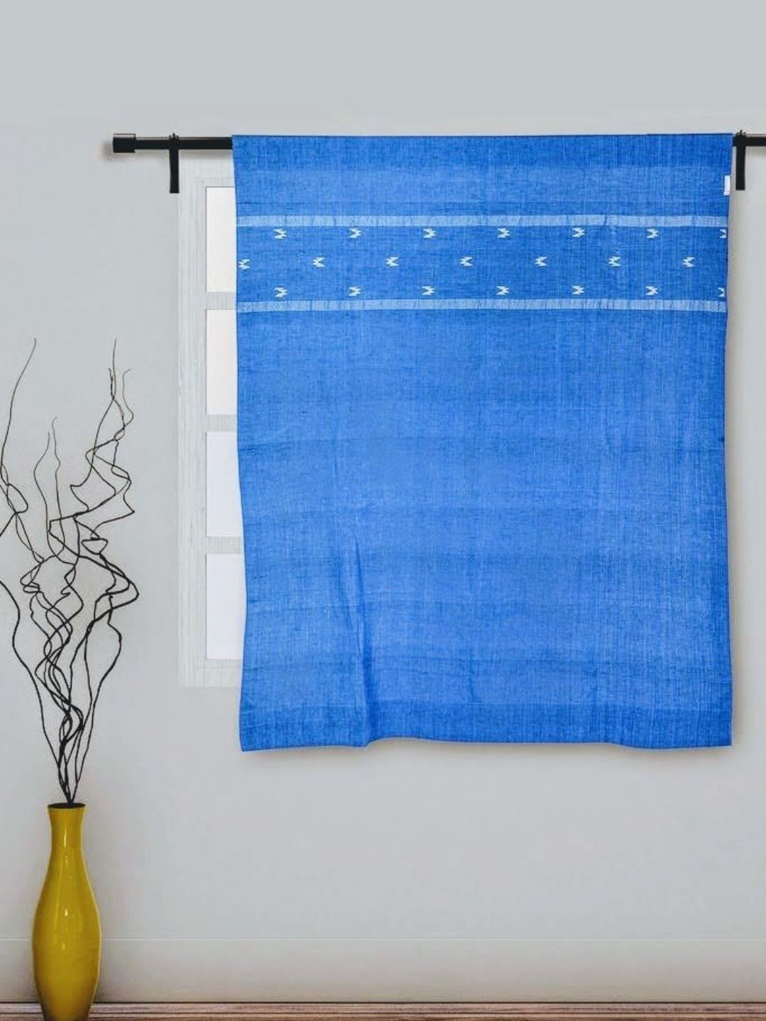Azure Blue Jamdani Cotton Curtain- Single Panel | SHOBITAM
