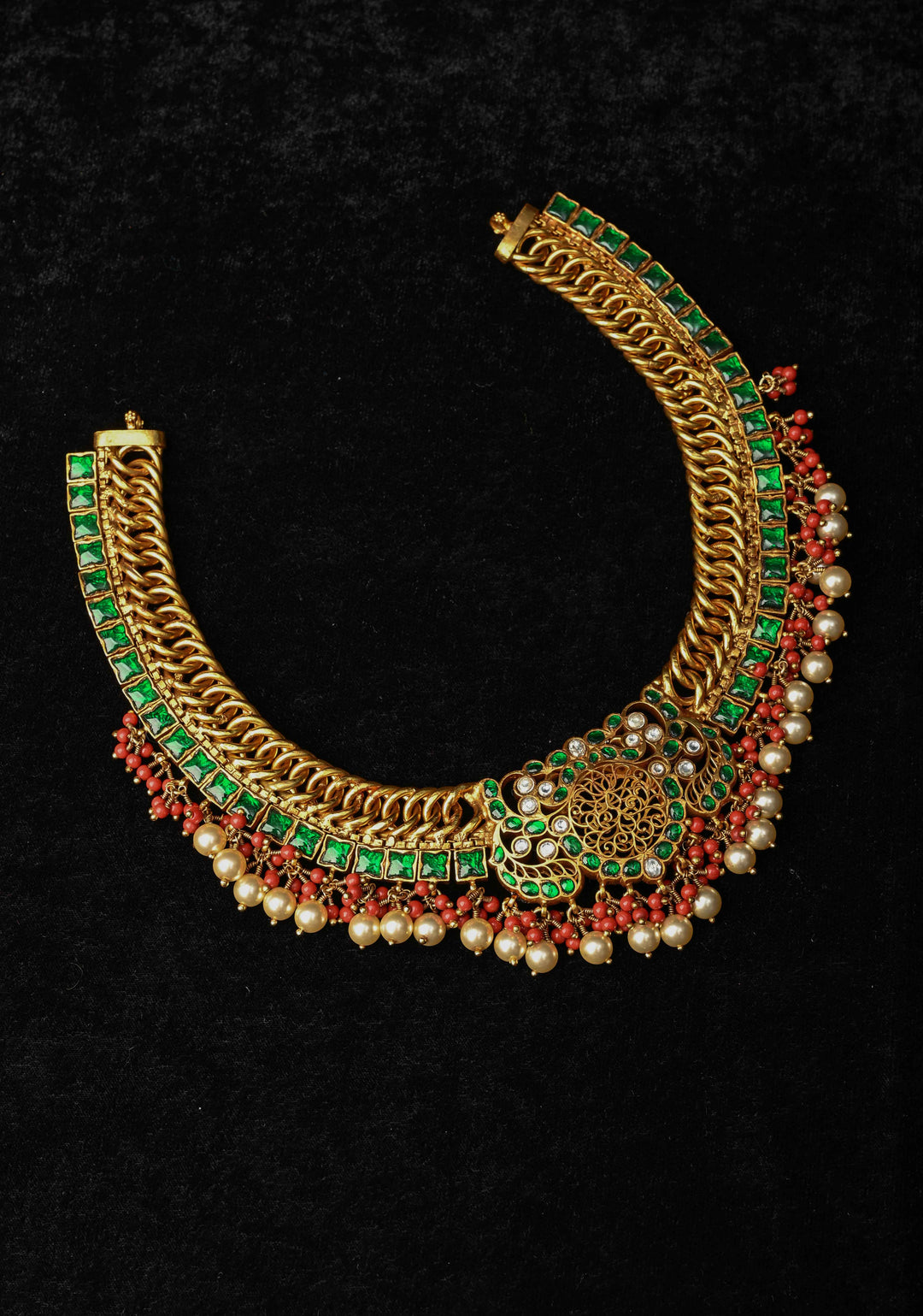 92.5  Silver  Reversible  Braided Necklace - Ruby and Emerald