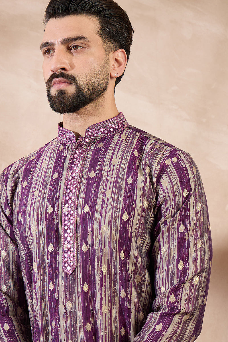 Purple Silk Blend Abstract Printed Straight Kurta With Trouser | SHOBITAM