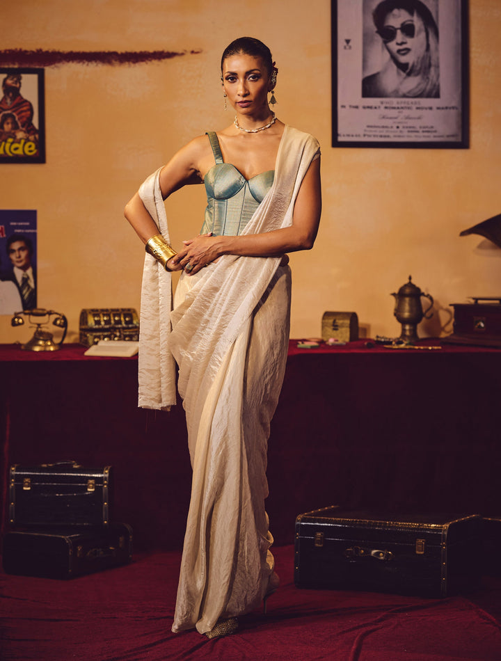 Silver Tissue Saree With Unstitched Blouse | SHOBITAM