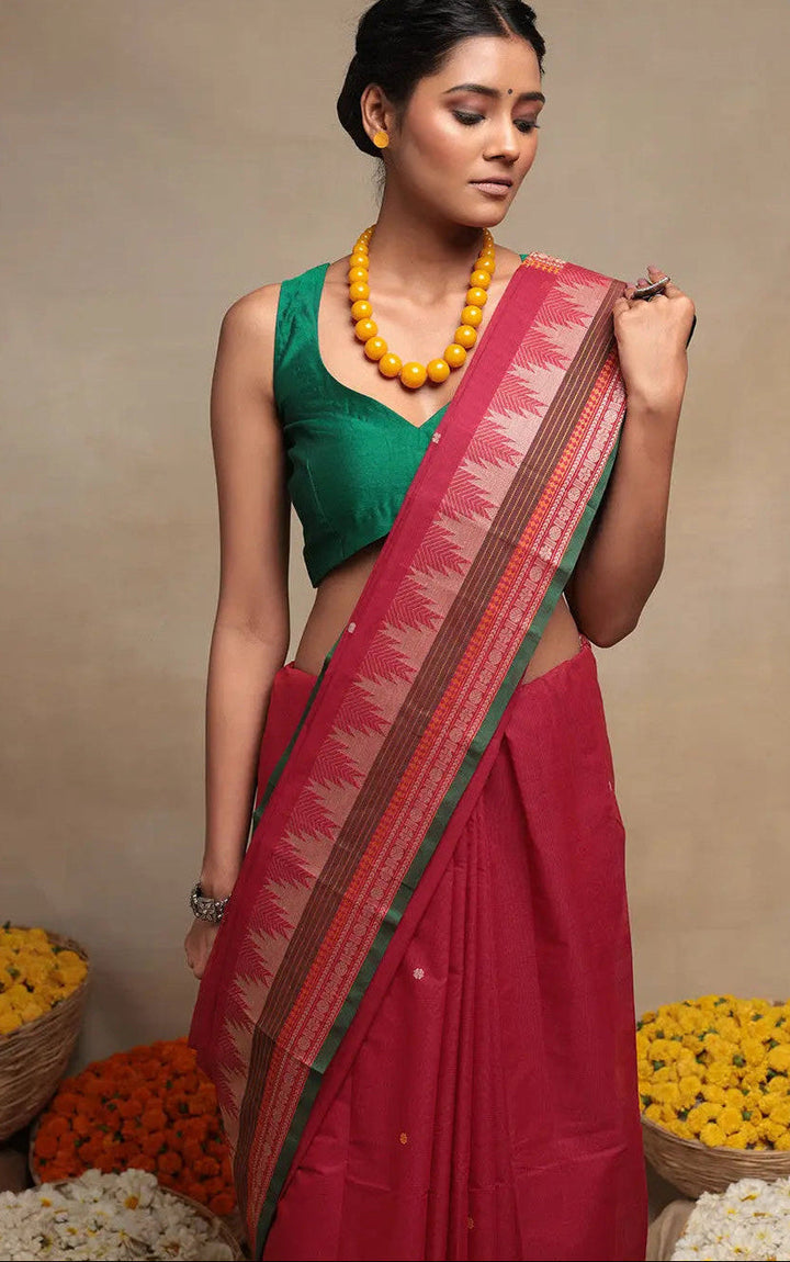 Magenta Pure Kanchi Cotton Saree | SHOBITAM