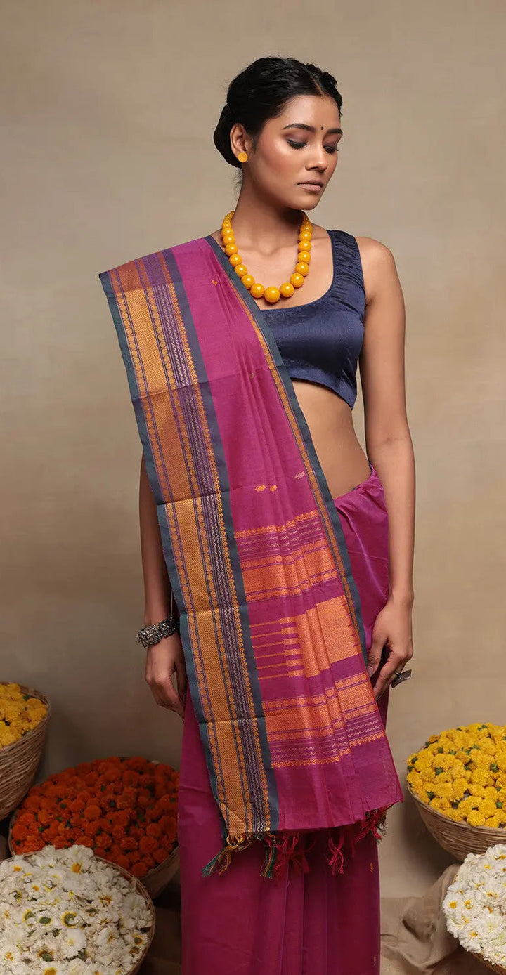 Pink Handloom Kanchi Cotton Saree | SHOBITAM