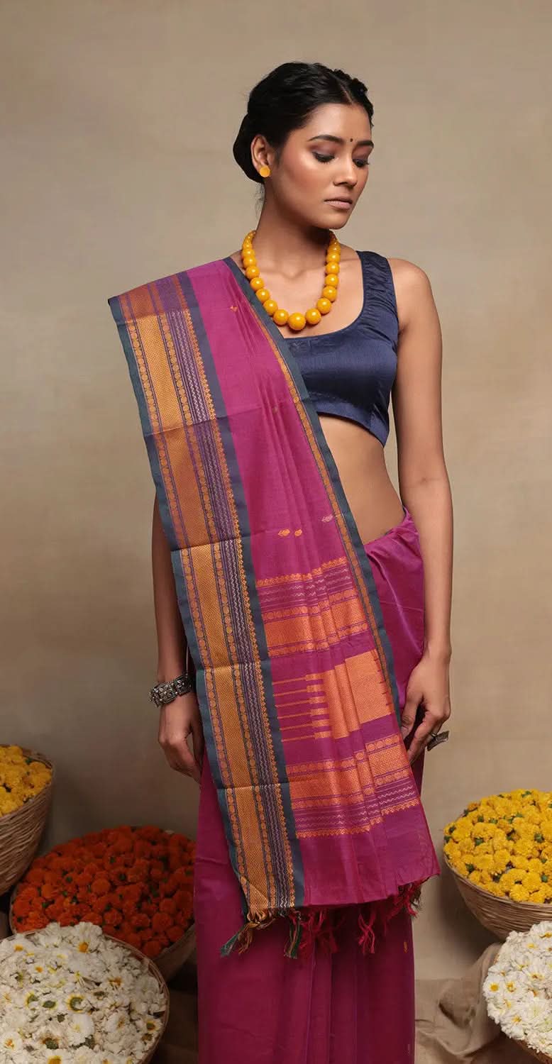 Pink Handloom Kanchi Cotton Saree | SHOBITAM