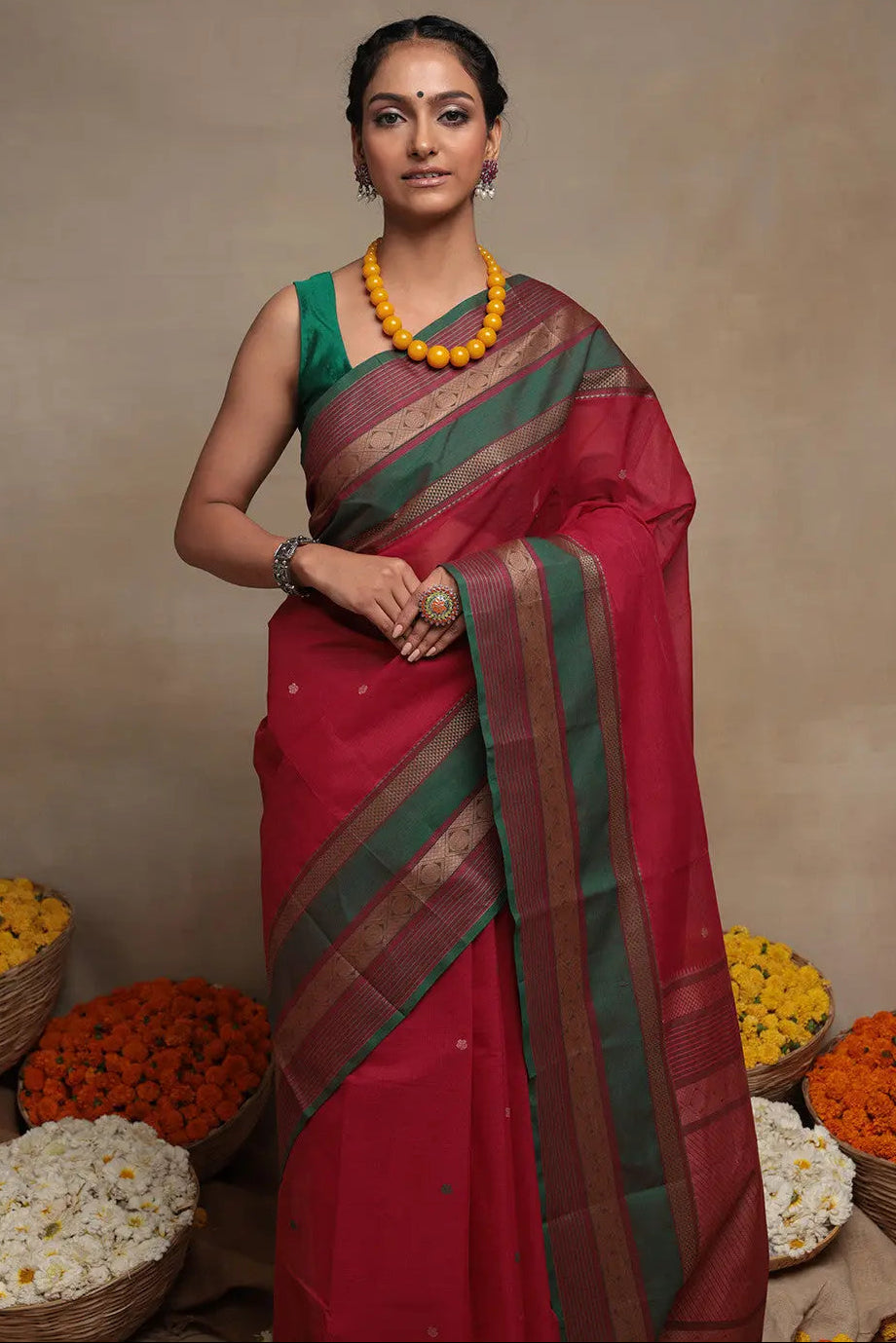 Handloom Rani Pure Cotton  Saree | SHOBITAM