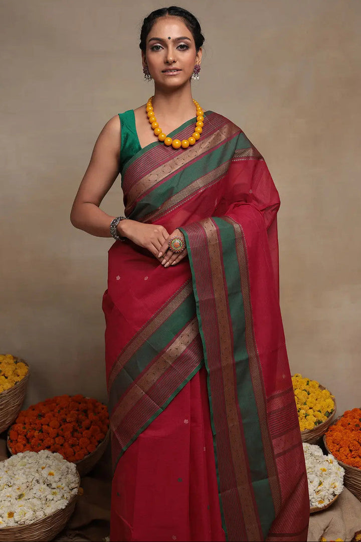 Handloom Rani Pure Cotton  Saree | SHOBITAM