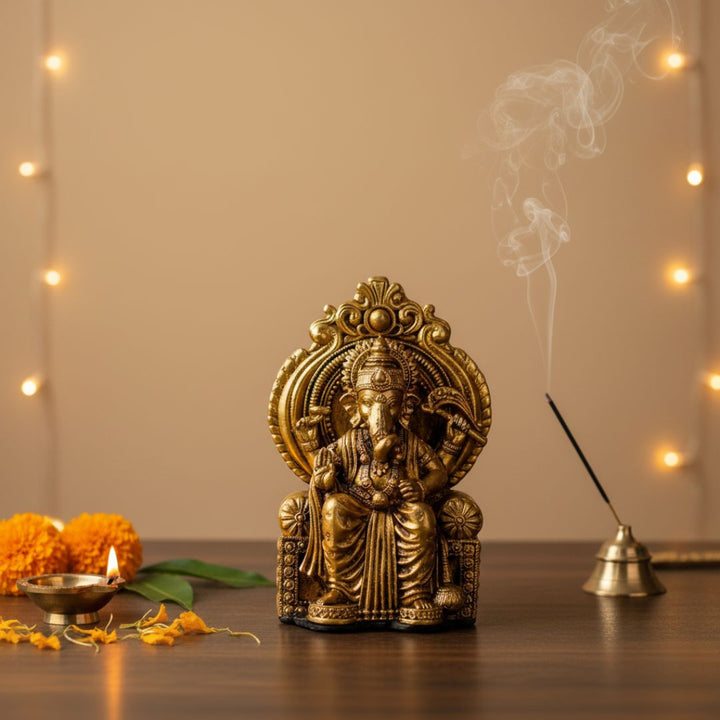 Handmade Brass Ganesha Idol for Car Dashboard | Lalbaugcha Raja Ganpati Murti