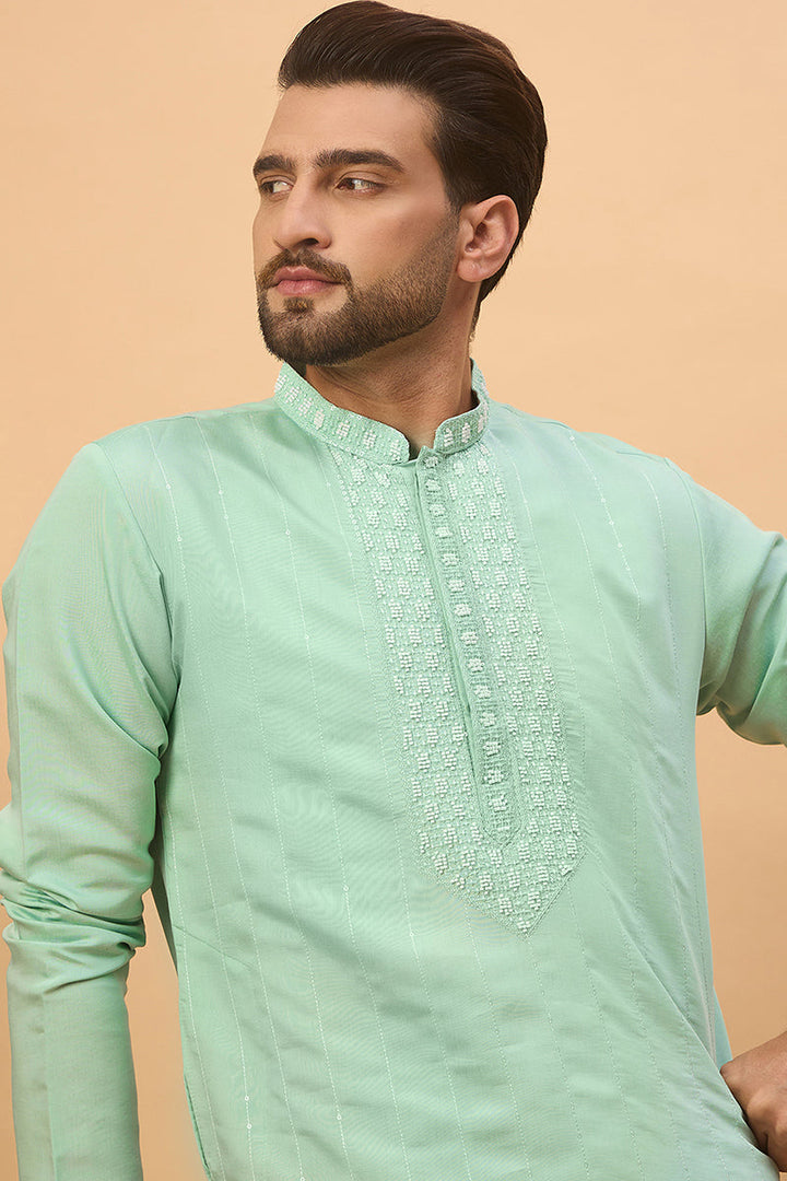 Blue Silk Blend Solid Embroidered Straight Kurta | SHOBITAM