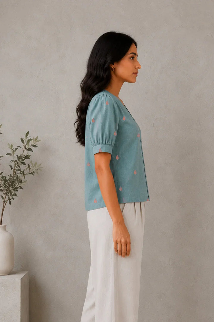 Zen Blue Jamdani Top | SHOBITAM