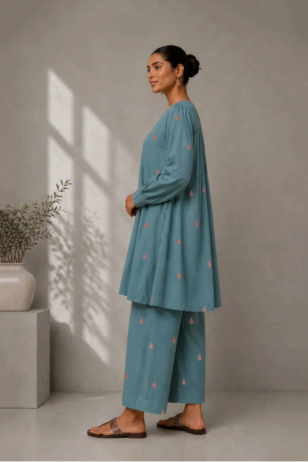 Zen Blue Jamdani Co-ord Set | SHOBITAM