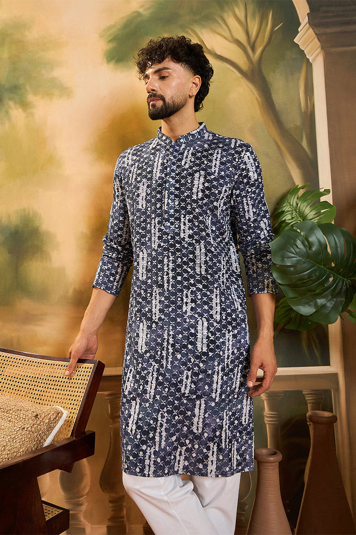 Blue Viscose Rayon Embroidered Straight Kurta  | SHOBITAM