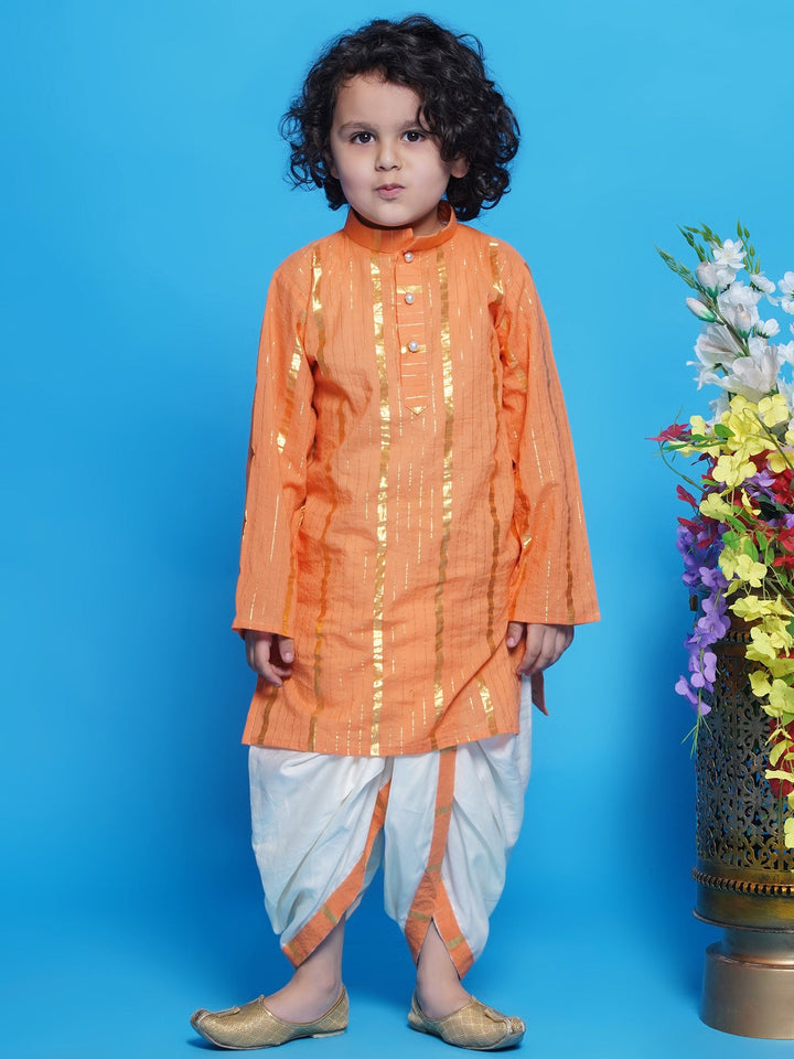Narangi Kurta Dhoti with Golden Strips - Orange | SHOBITAM