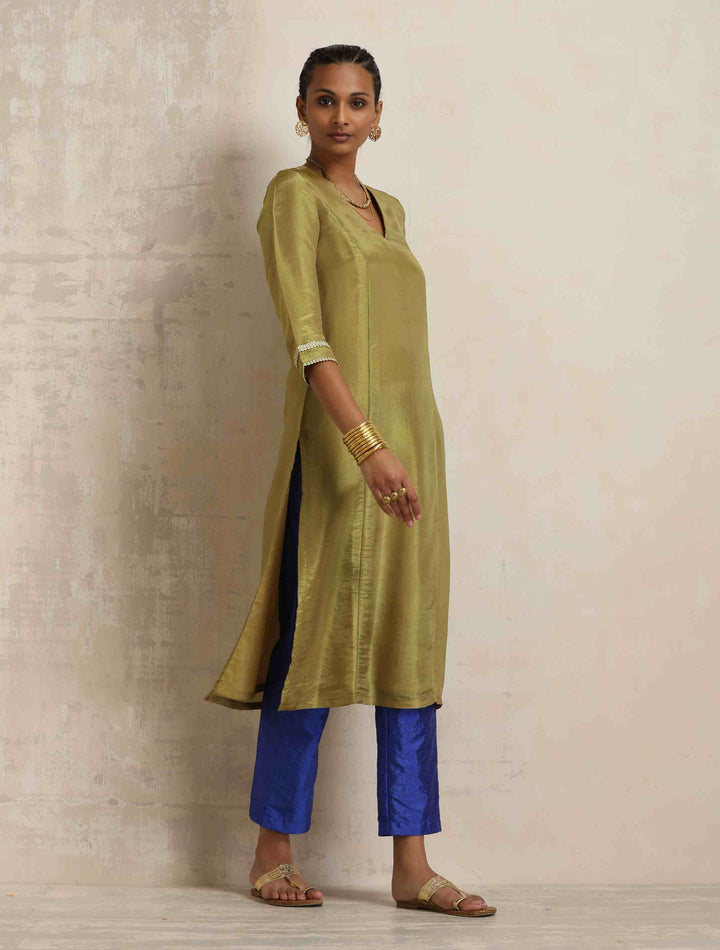 Green Tissue Straight Kurta Set | SHOBITAM