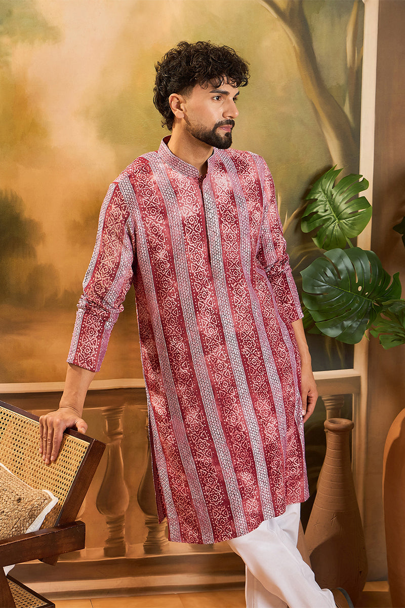 Red Viscose Rayon Batik Printed Straight Kurta | SHOBITAM