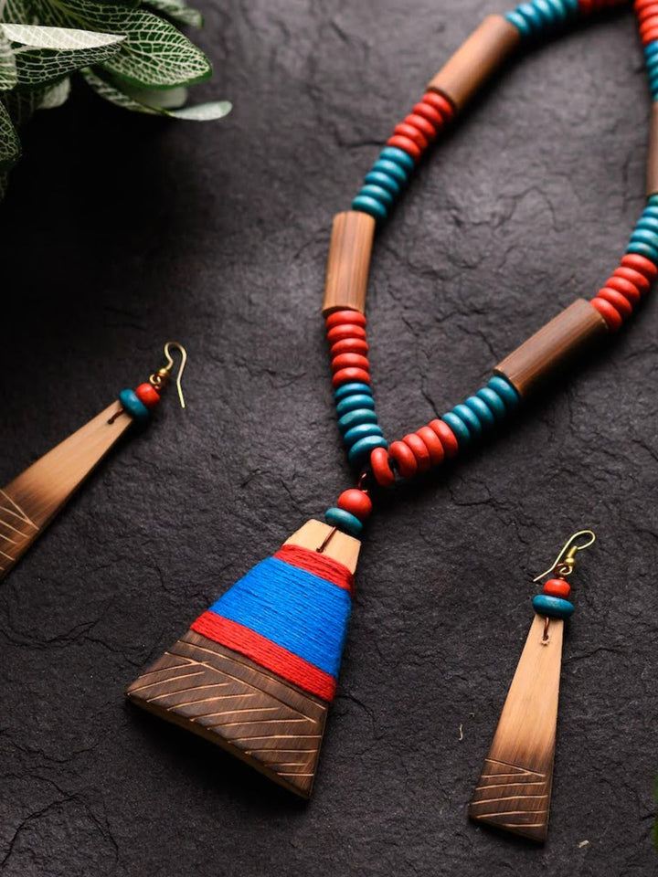 Blue Red Bamboo Tribal Jewellery Set | SHOBITAM